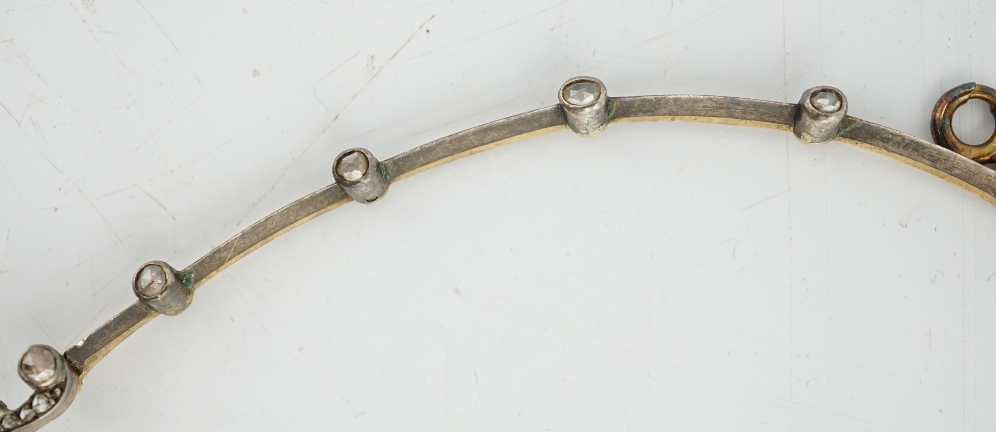 A late 19th/early 20th century French 18ct gold and silver, old mine and rose cut diamond cluster set tiara/necklace